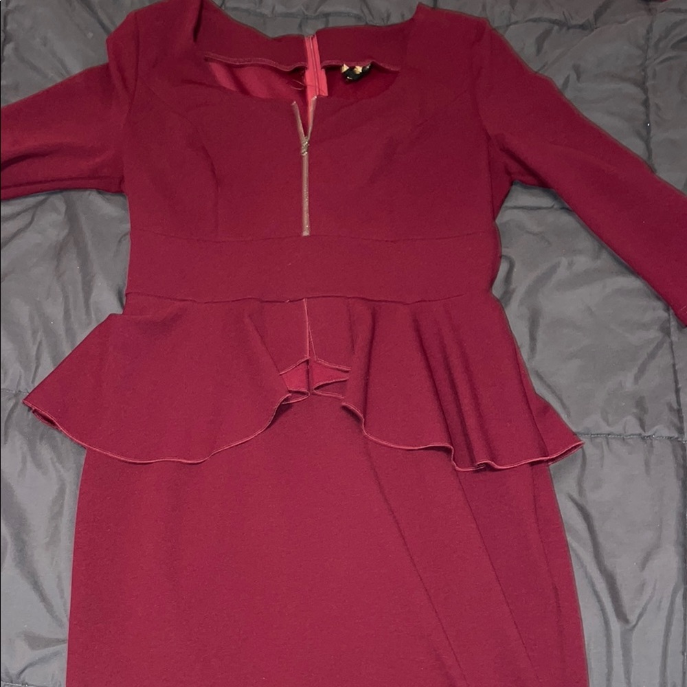 Miusol Burgundy Long Sleeve Dress